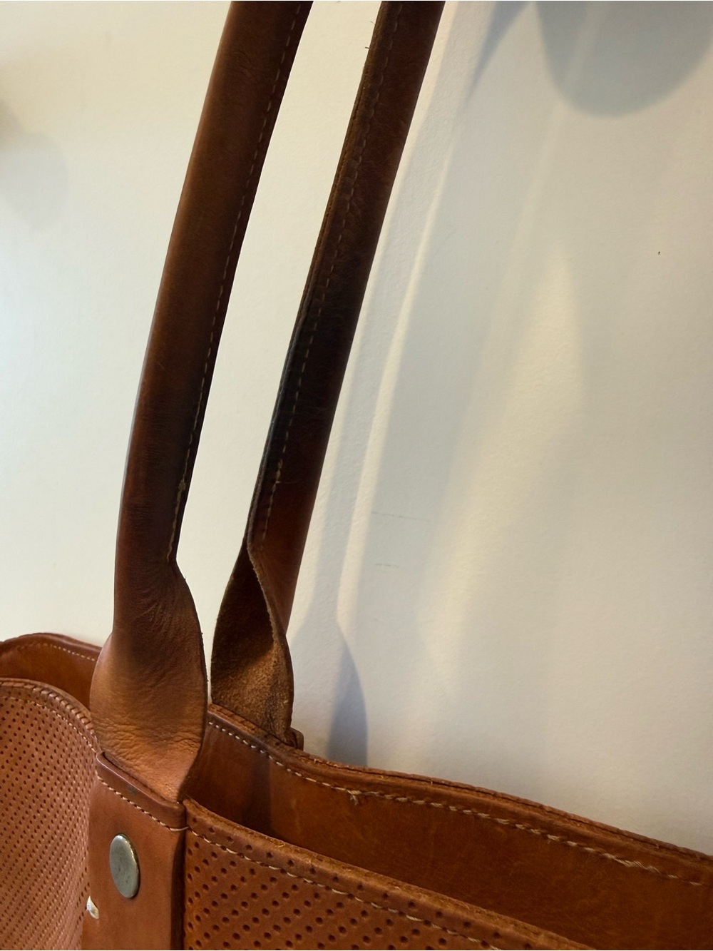 Clare V. La Tropezienne Perforated Leather Tote | Cognac Brown | Made in USA - Picture 14 of 16
